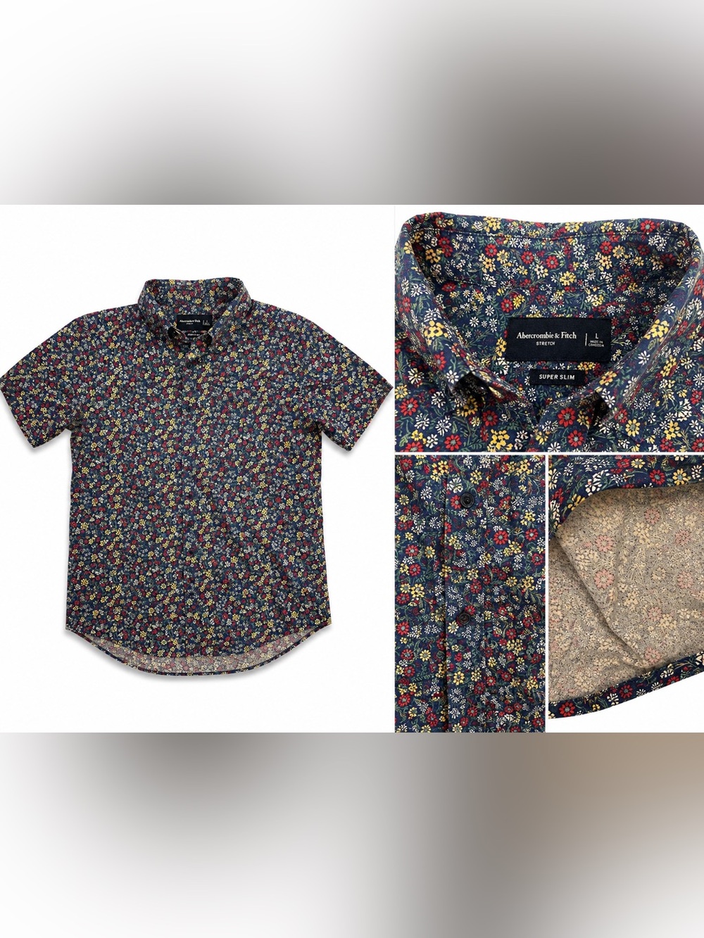 Abercrombie & Fitch Navy Floral Short-Sleeve Button-Down Shirt
